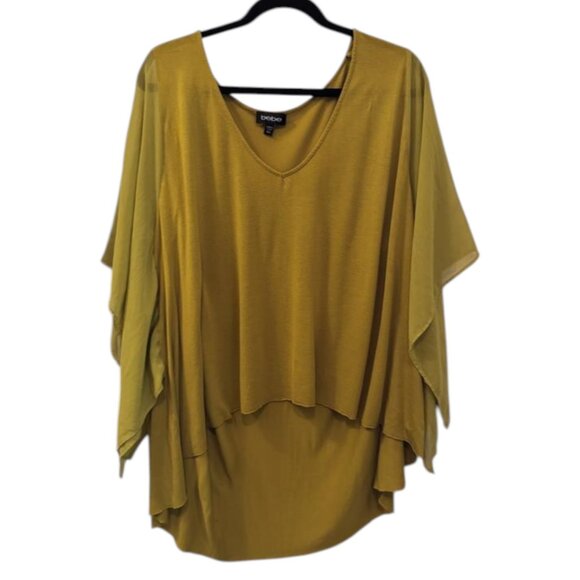 Bebe yellow v-neck poncho style top size US L - Picture 3 of 7